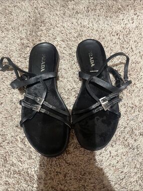 Prada Black Leather Strappy Buckle Sandals